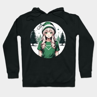 silver haired anime girl in christmas Hoodie